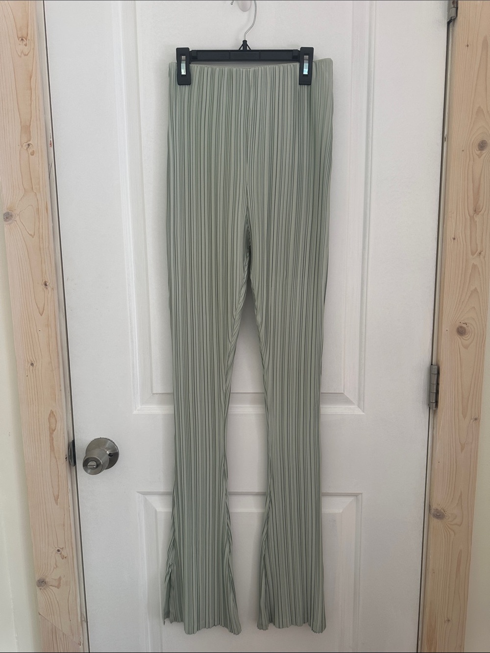 Maniere De Voir Sage Green Pleated Flare Pants